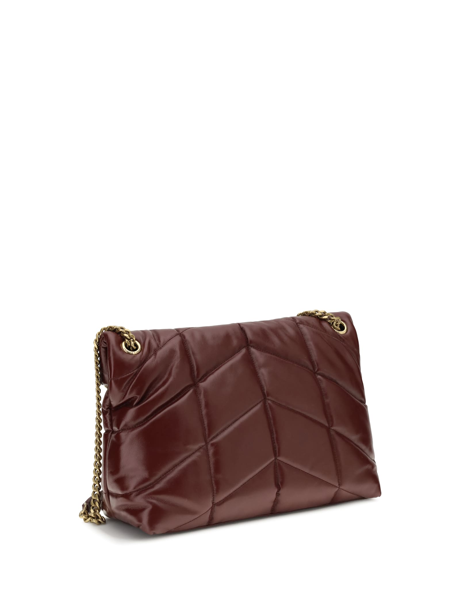 Saint Laurent Medium Puffer Bag In Glossy Leather In Burgundy