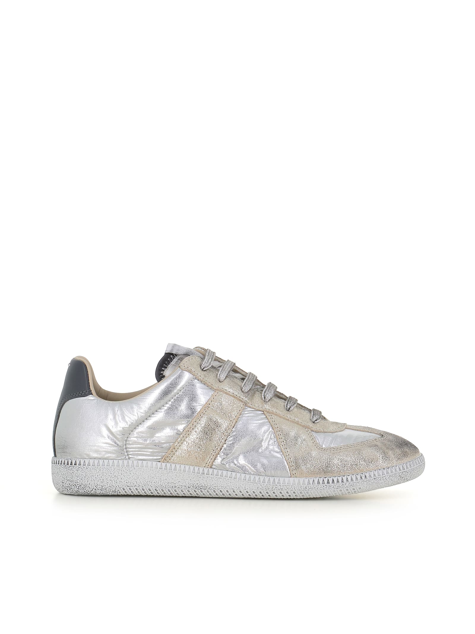 Maison Margiela Gold-tone Paneled Sneakers With Lace-up Fastening In Silver