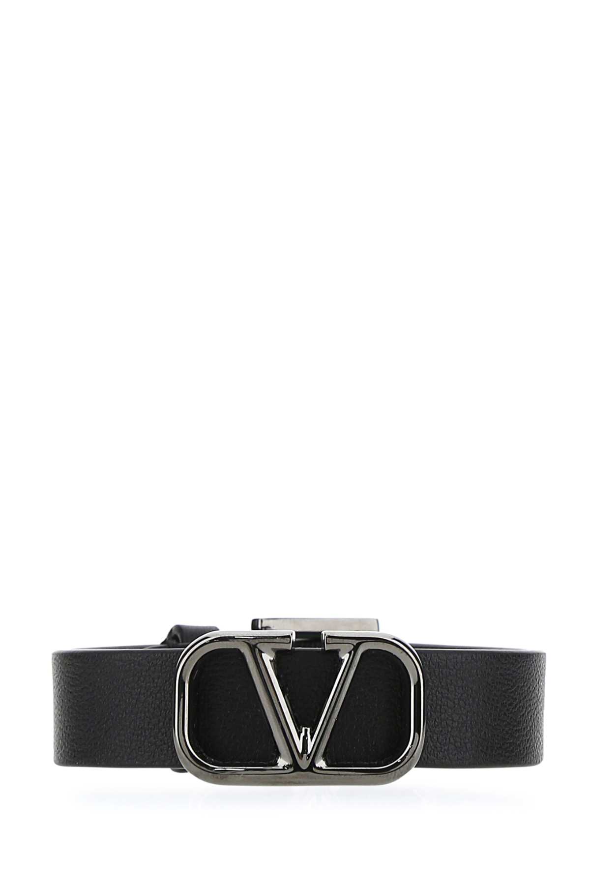 Valentino Garavani Black Leather Vlogo Bracelet In Nero
