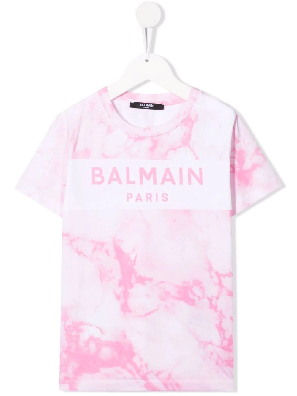 Balmain Kids White Logo T-shirt With Pink Tie-dye Print