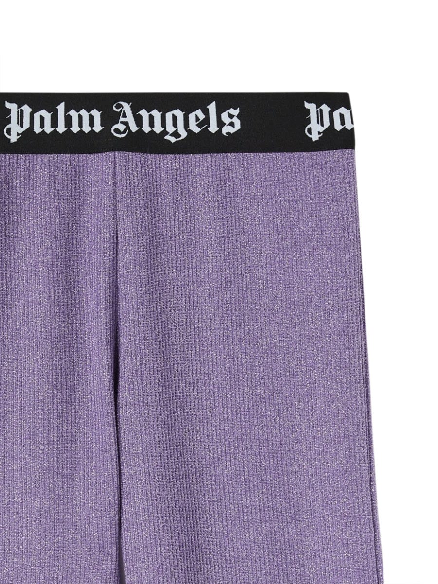 Shop Palm Angels Logoband Lurexrib Flarepants In Lilac