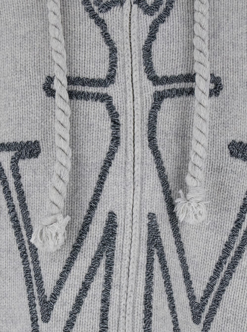 Jw Anderson Mens Light Grey Melange Anchor Zip-up Knitted Wool Hoody Xl In Gray