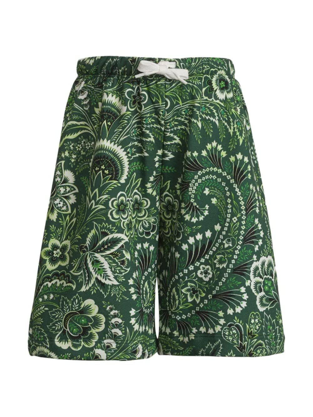 Shop Etro Green Sports Bermuda Shorts With Paisley Print