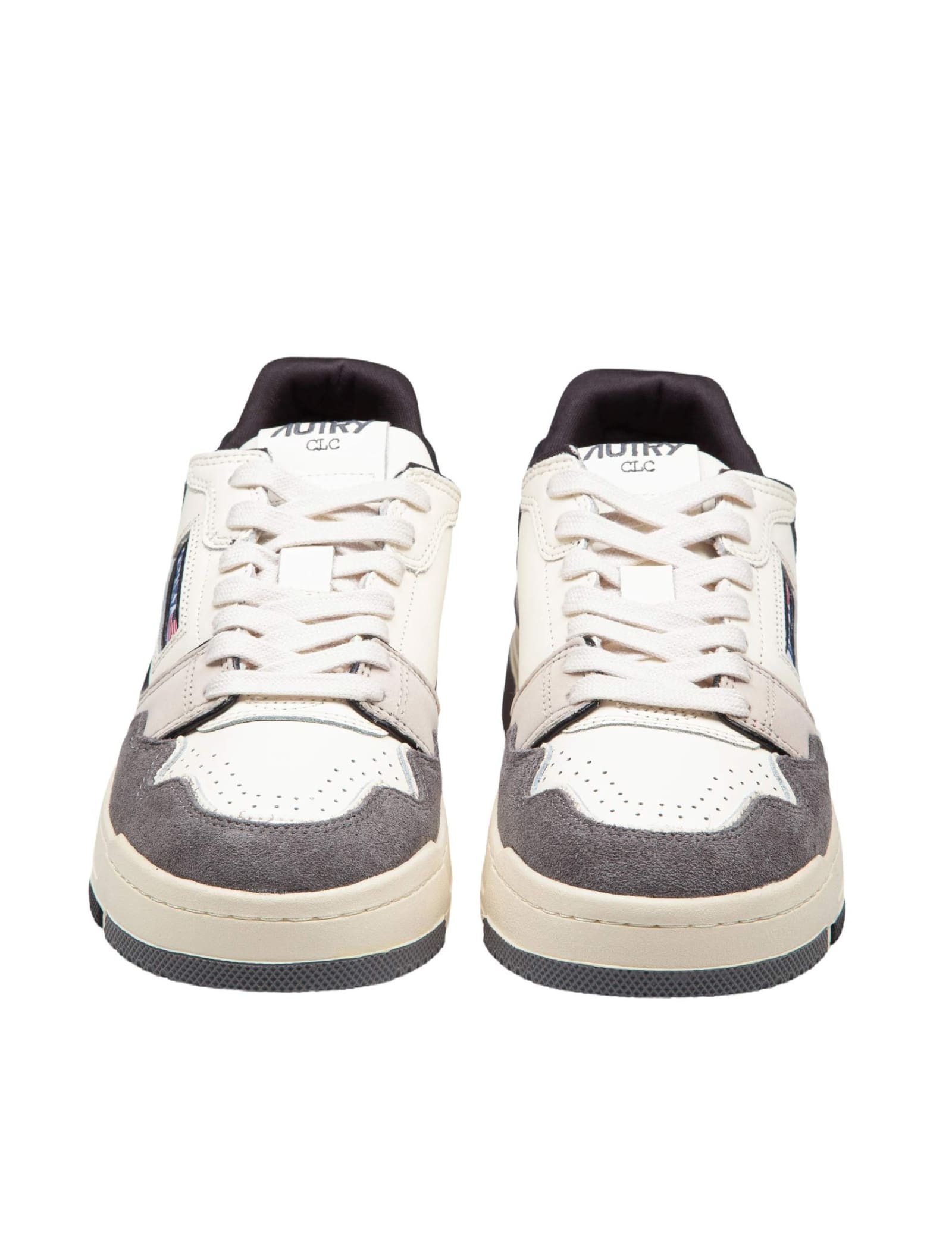 Shop Autry Sneakers Clc Low In Suede And Nabuk Cream/black In Black/gray