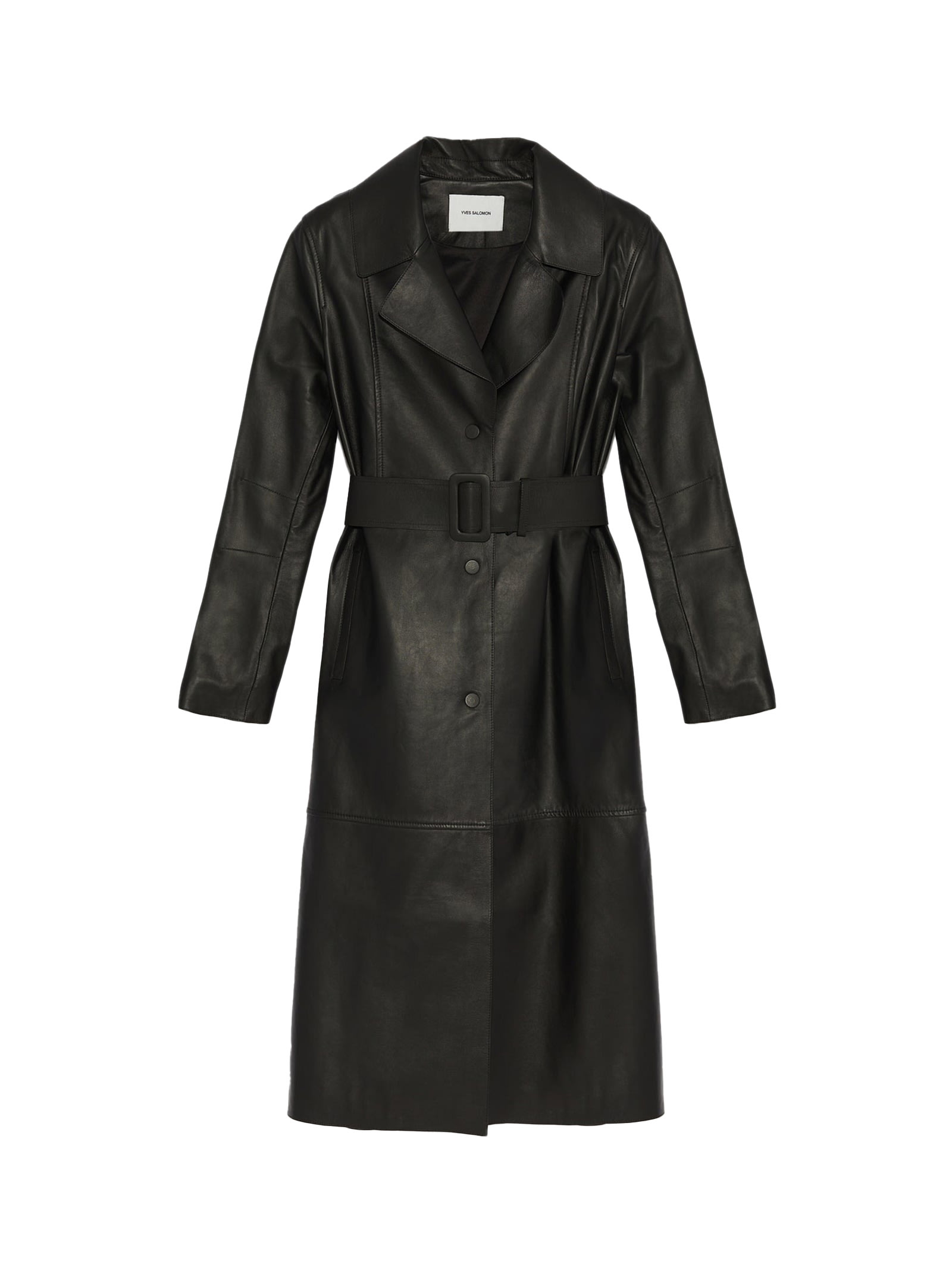 Shop Yves Salomon Long Leather Trench Coat In Black