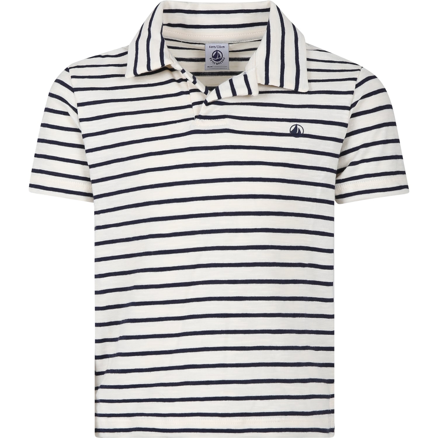 Shop Petit Bateau White Polo Shirt For Boy With Stripes