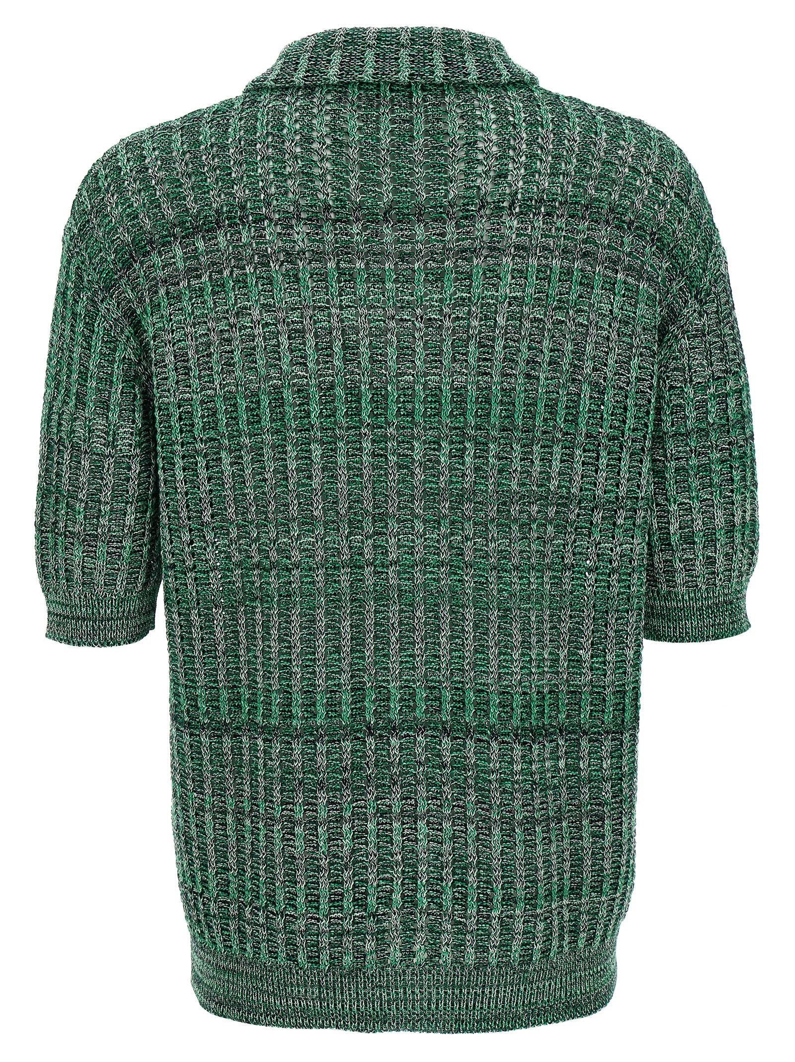 Roberto Collina Polo Shirt Textured Front Pocket In Green