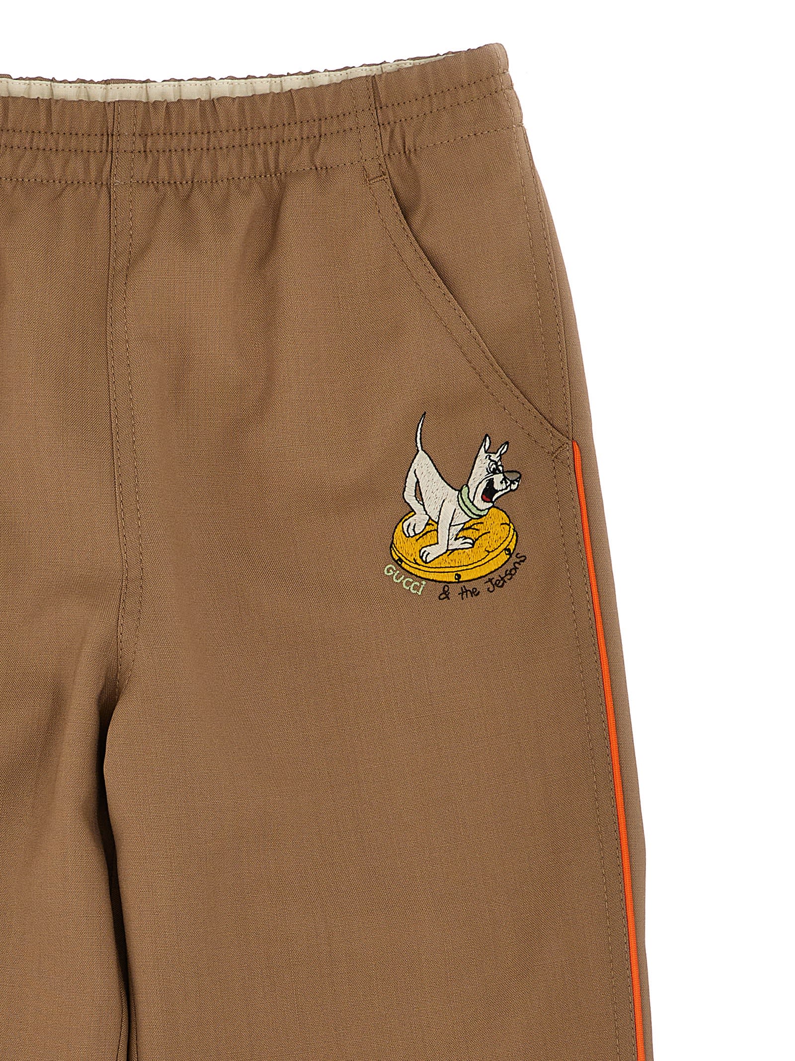 Gucci X The Jetsons Embroidered Wool Pants In Beige