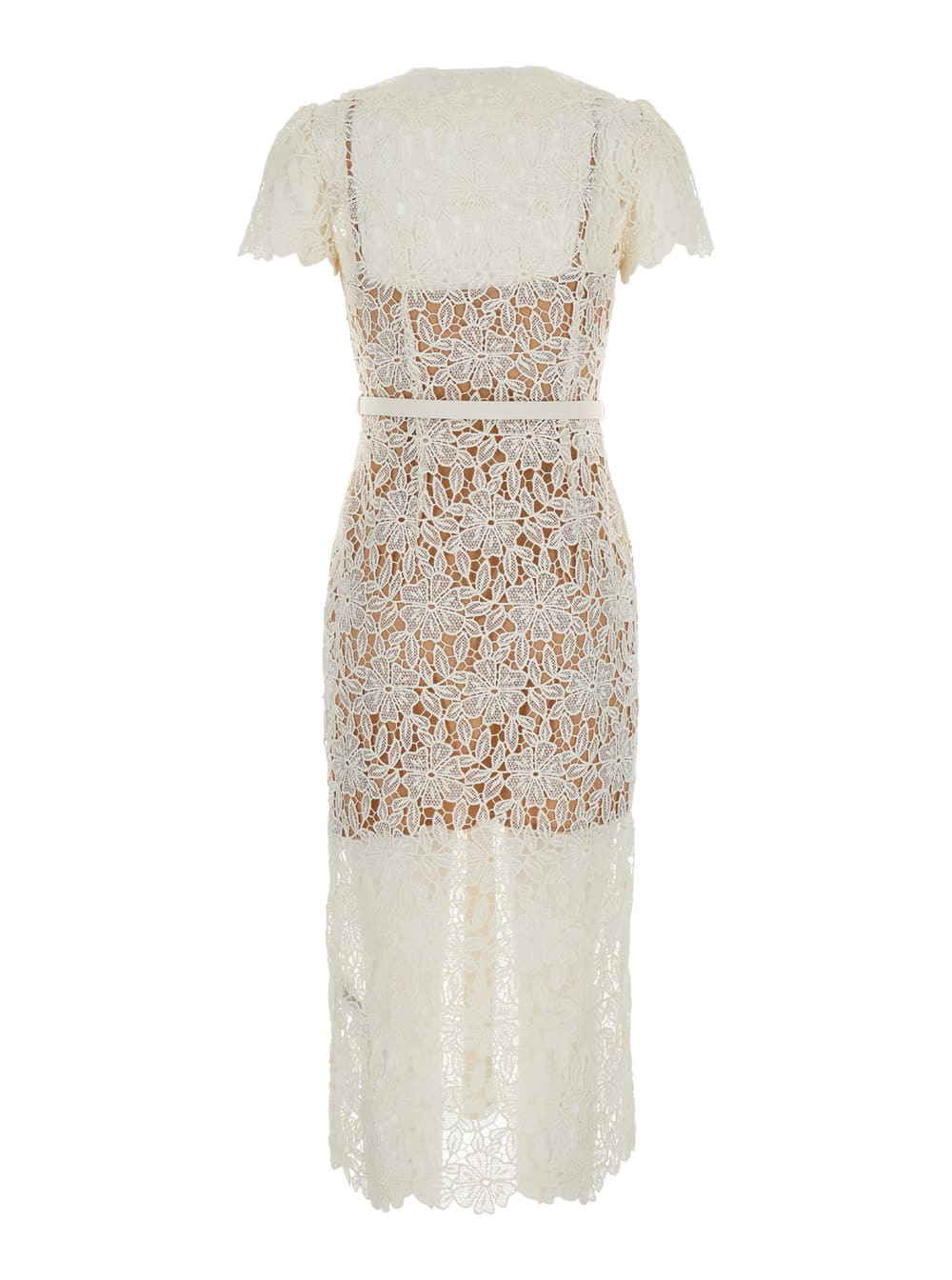 Shop Self-portrait White Double-layer Midi Dress In Lace Woman In Neutro
