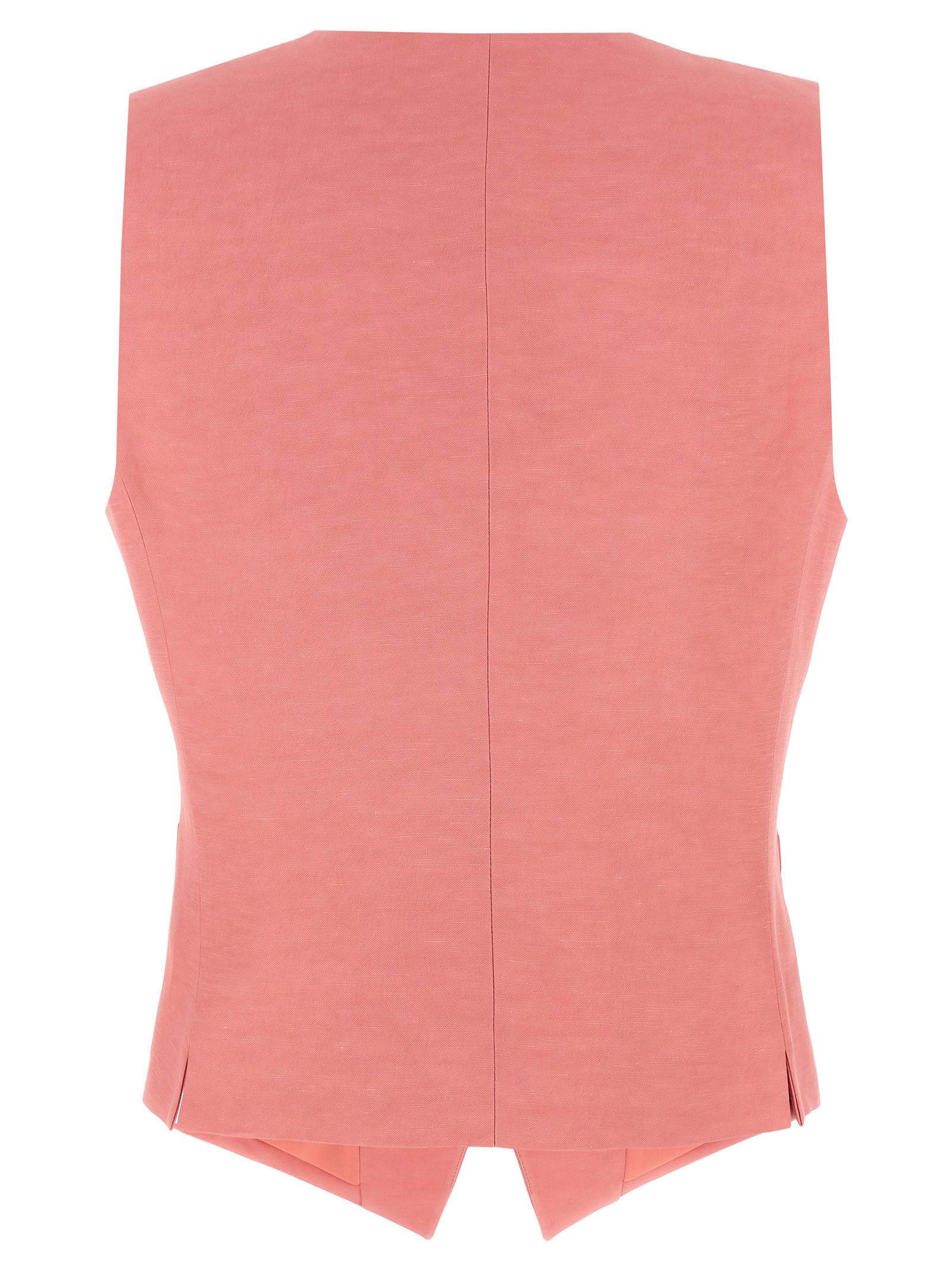 Alberto Biani Linen And Viscose Blend Vest With V-neck And Button Closure In Pink