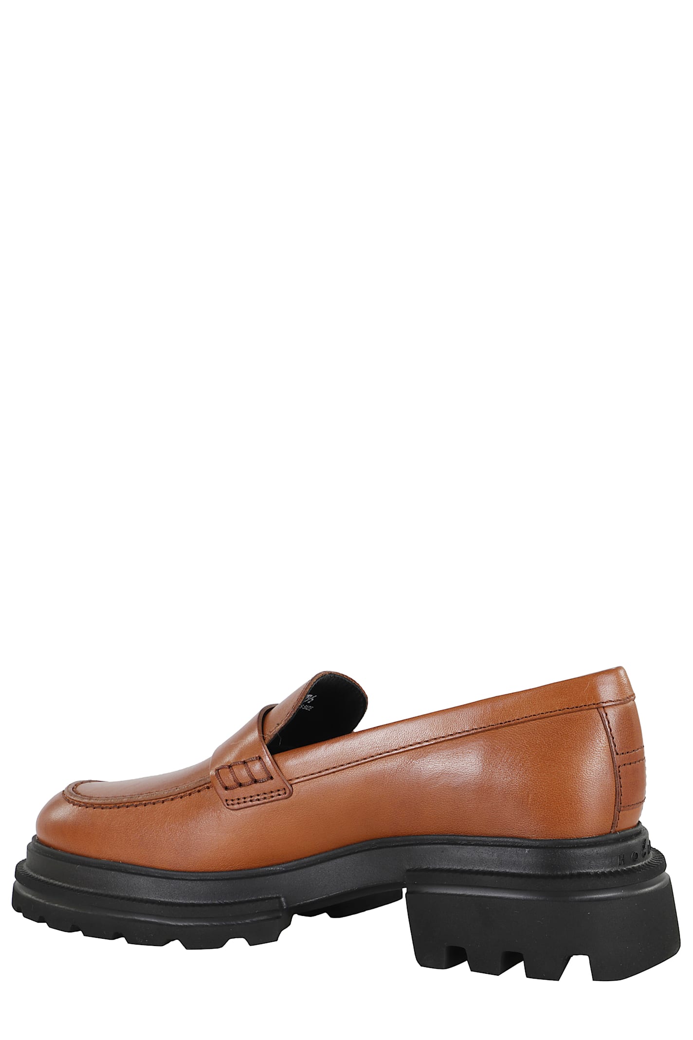 Hogan Round Toe Brown Leather Moccasin With Soft Insole And Eva Sole In Brown