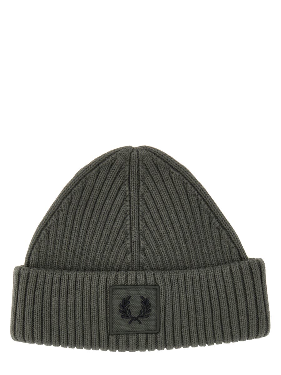 Shop Fred Perry Beanie Hat With Logo In Grey
