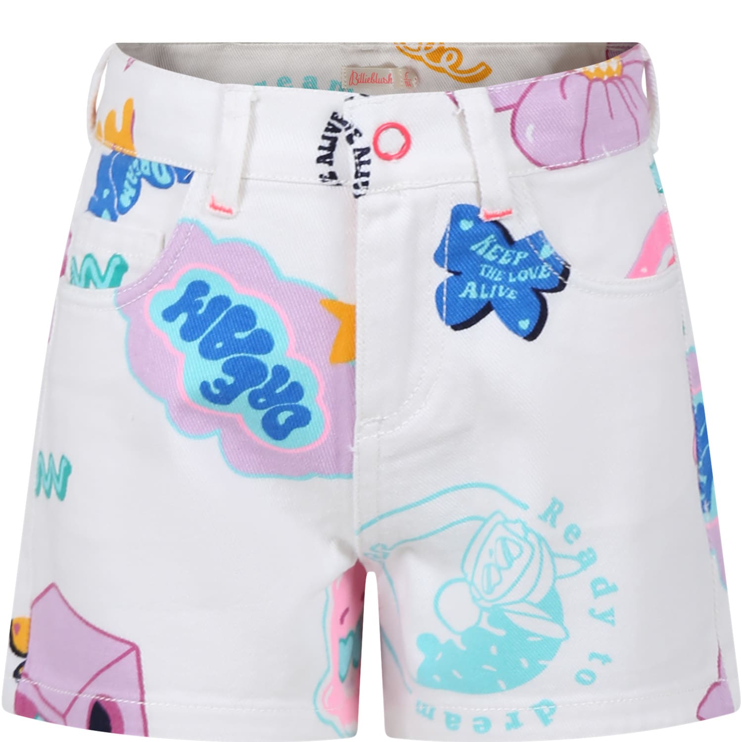 Billieblush Kids' White Shorts For Girl With Multicolor Pattern