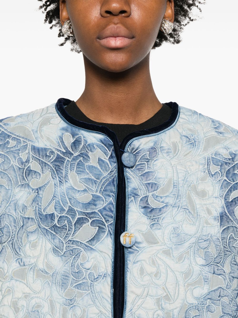 Forte Forte Floral Pattern Cotton Jacket Featuring Pockets In Blue