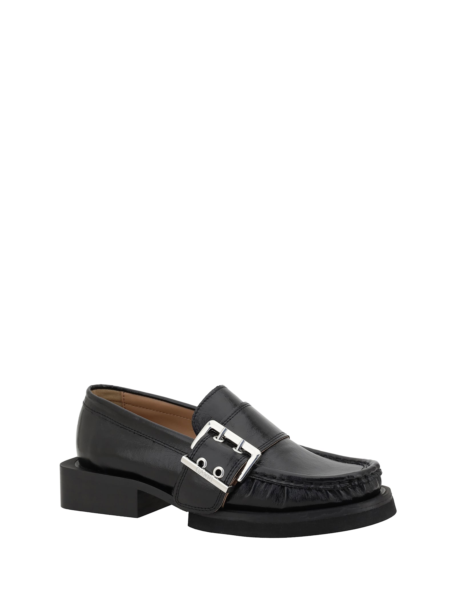 Ganni Feminine Buckle Loafers In Black