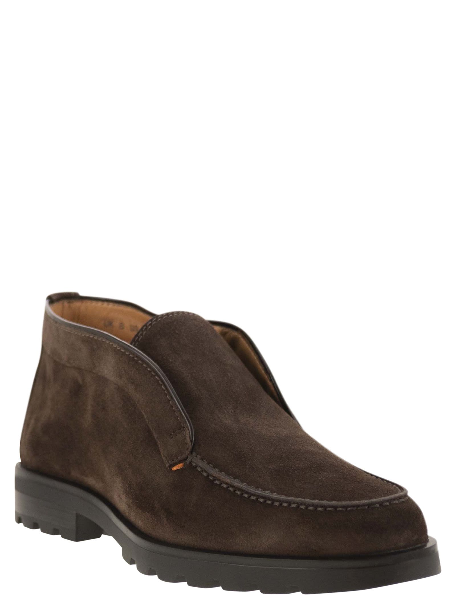 Santoni Slip-ons Desert Suede Loafers Rubber Sole In Brown