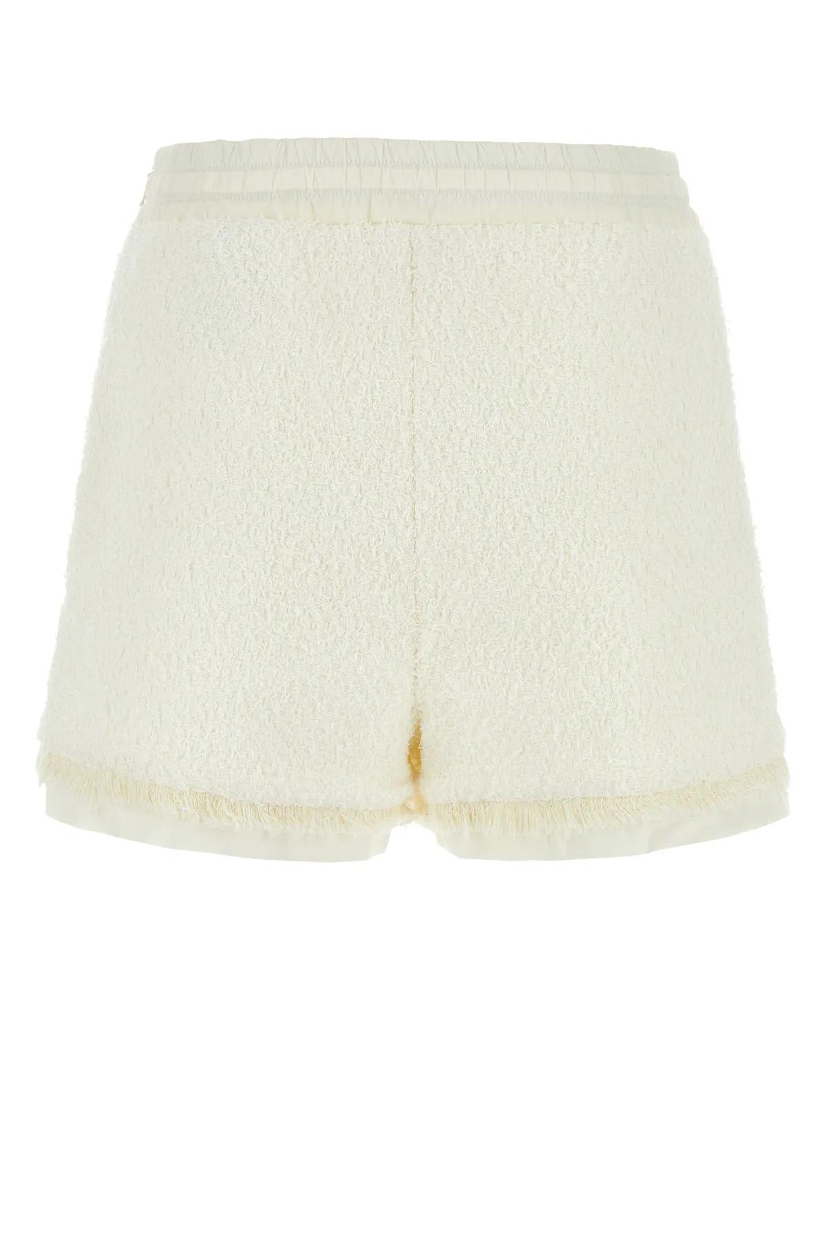 Shop Moncler Ivory Tweed Shorts In White