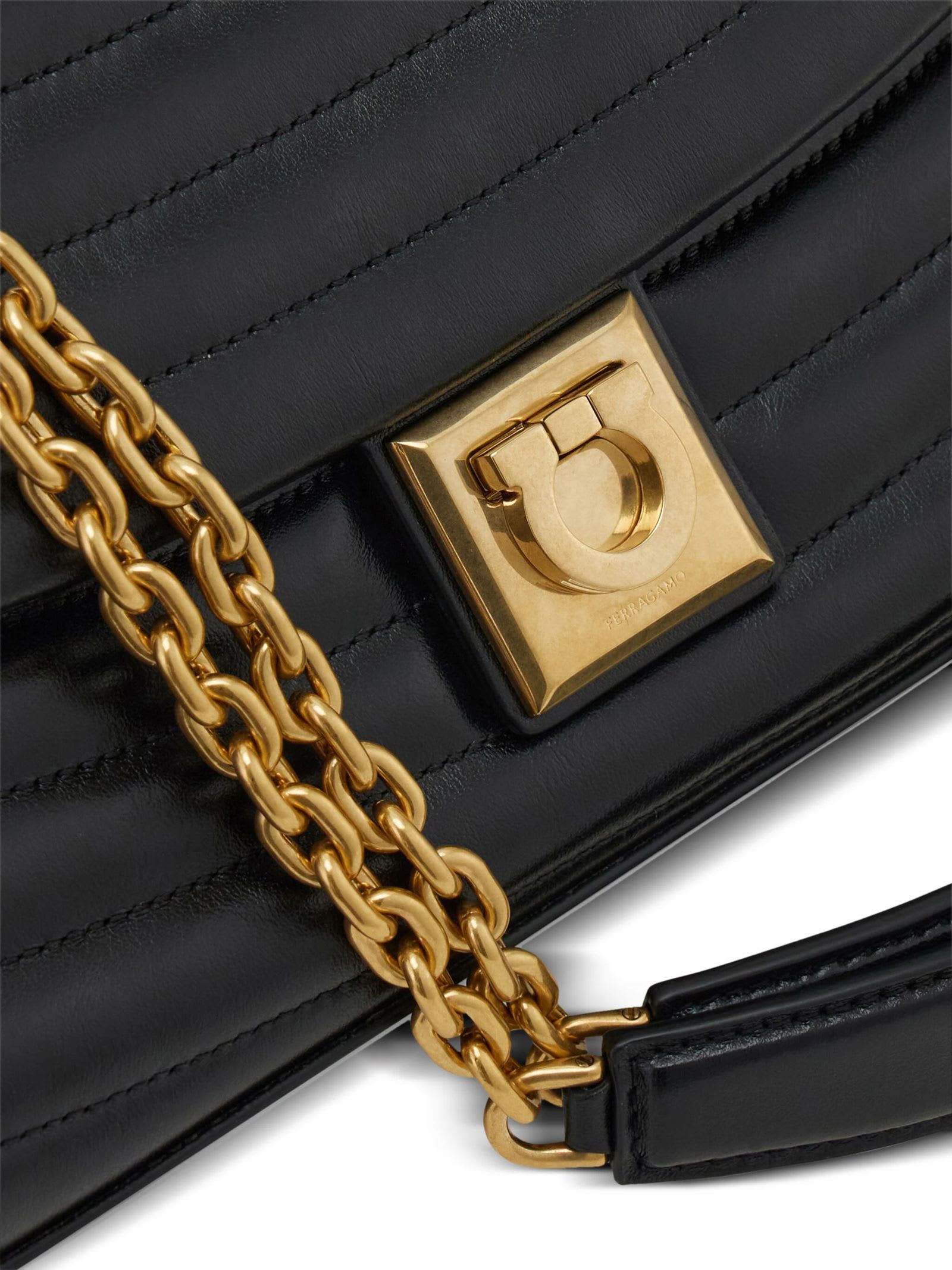 Shop Ferragamo Quilted Shoulder Bag (m) In Black