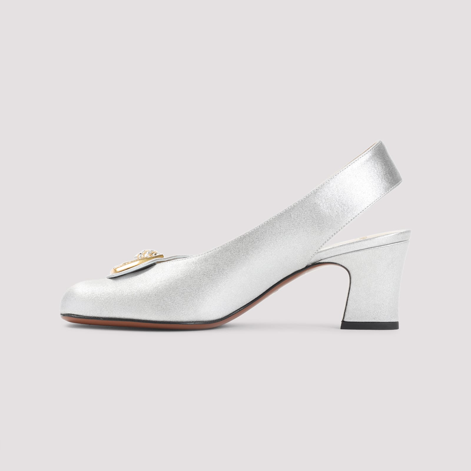 Valentino Block Heel Embellished Slingback Square Toe Pumps In Silver
