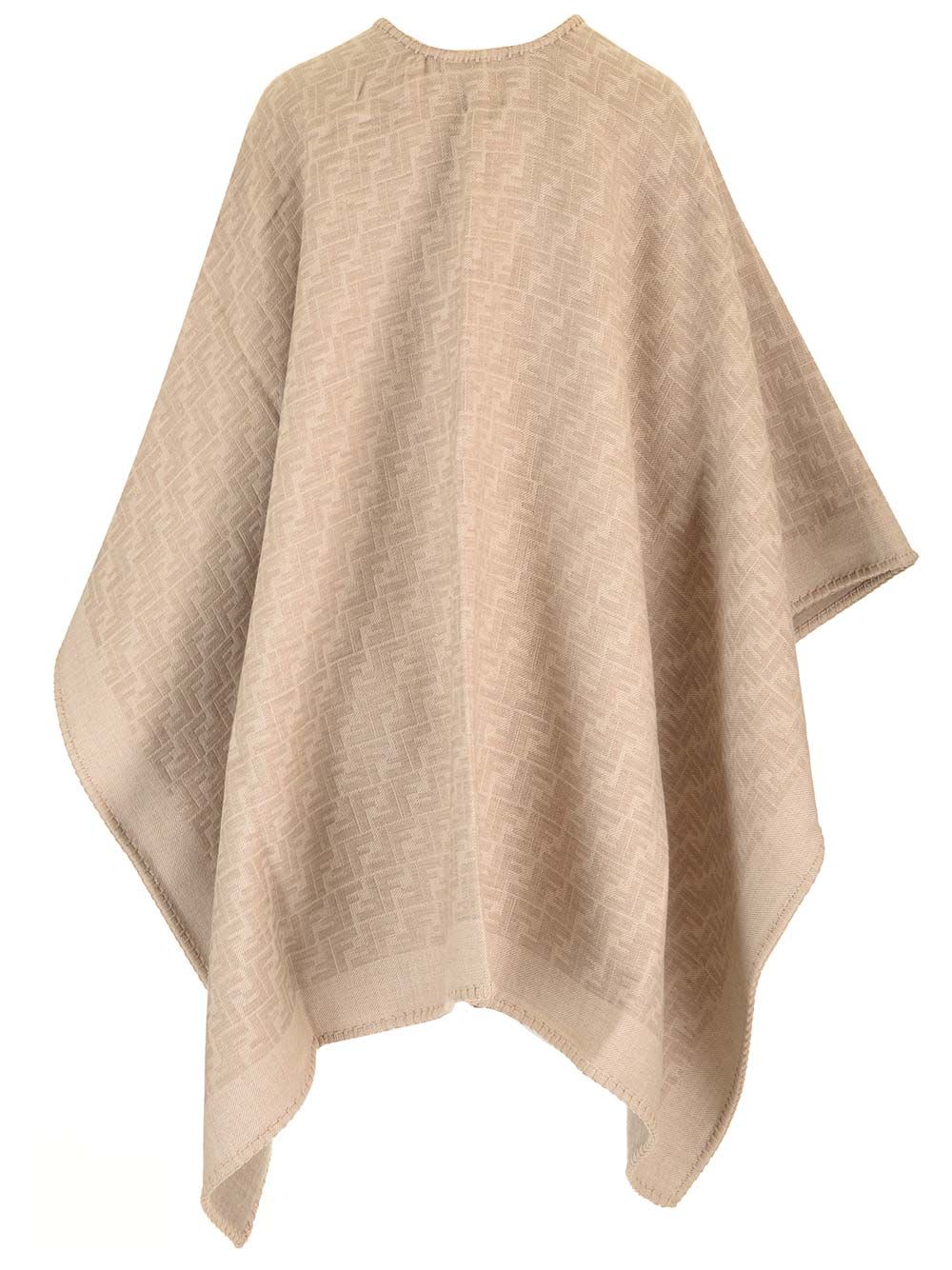 Shop Fendi Ff Poncho In Beige