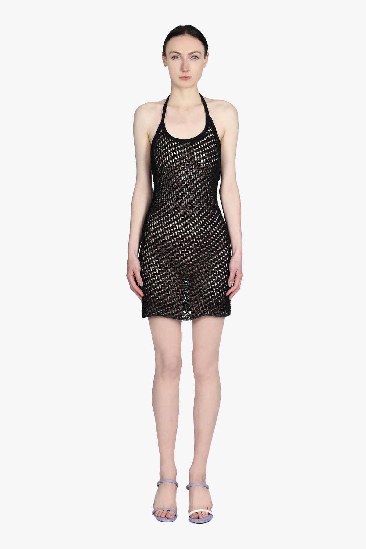 Alyx Crocheted Cotton-blend Halterneck Mini Dress In Nero