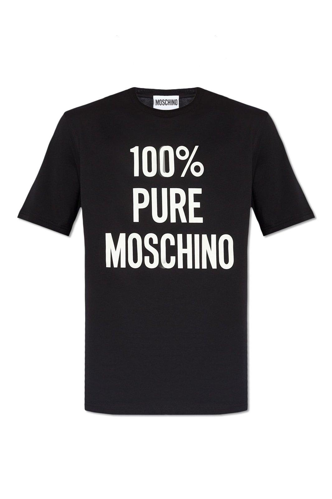 Moschino Slogan Printed Crewneck T-shirt In Black