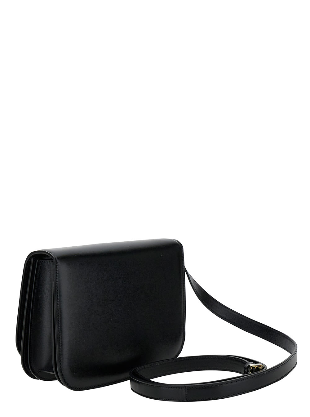 Shop Ferragamo Fiamma S Black Shoulder Bag With Logo Detail And Oblique Flap In Leather Woman