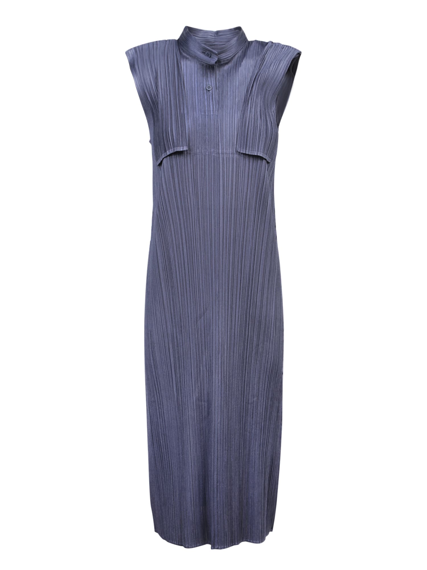 Pleated Long Dress In Blue-grey