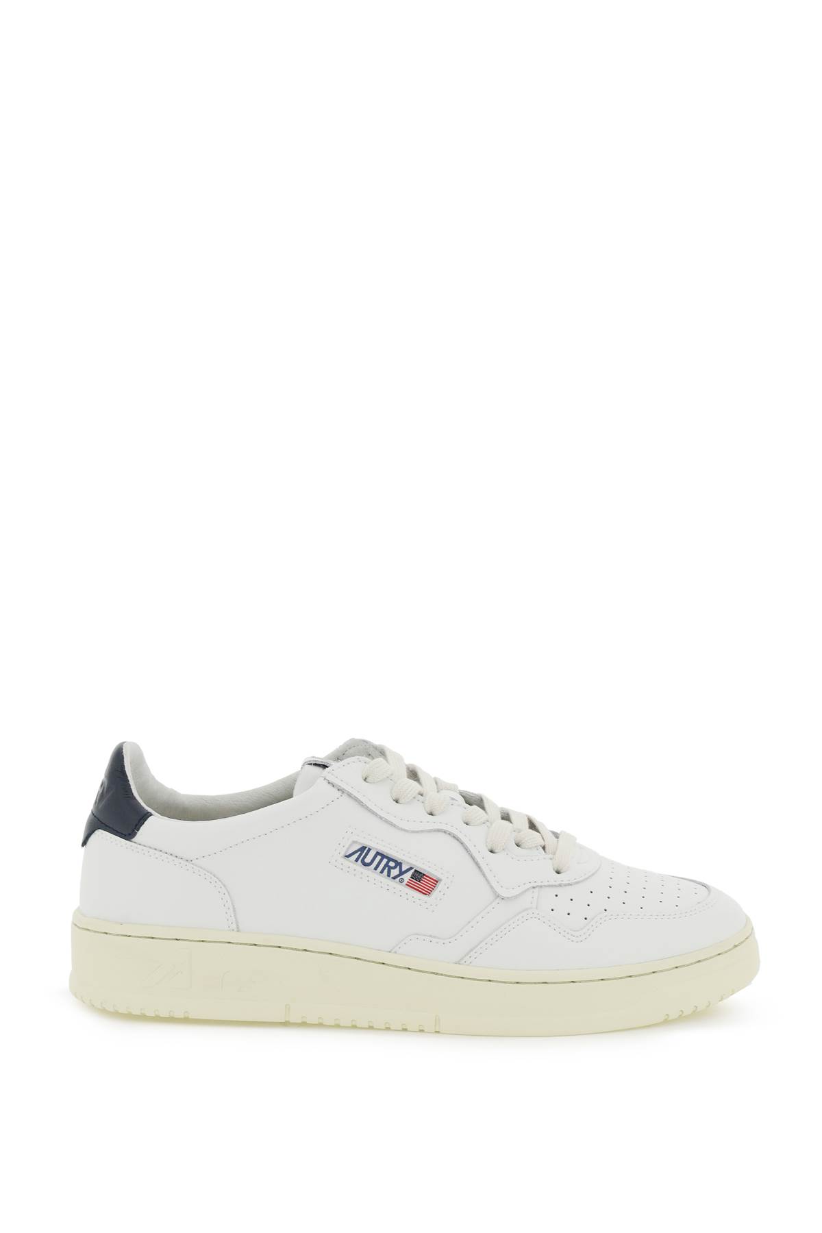 Autry Medalist Low Sneakers In White And Navy Blue Leather In White