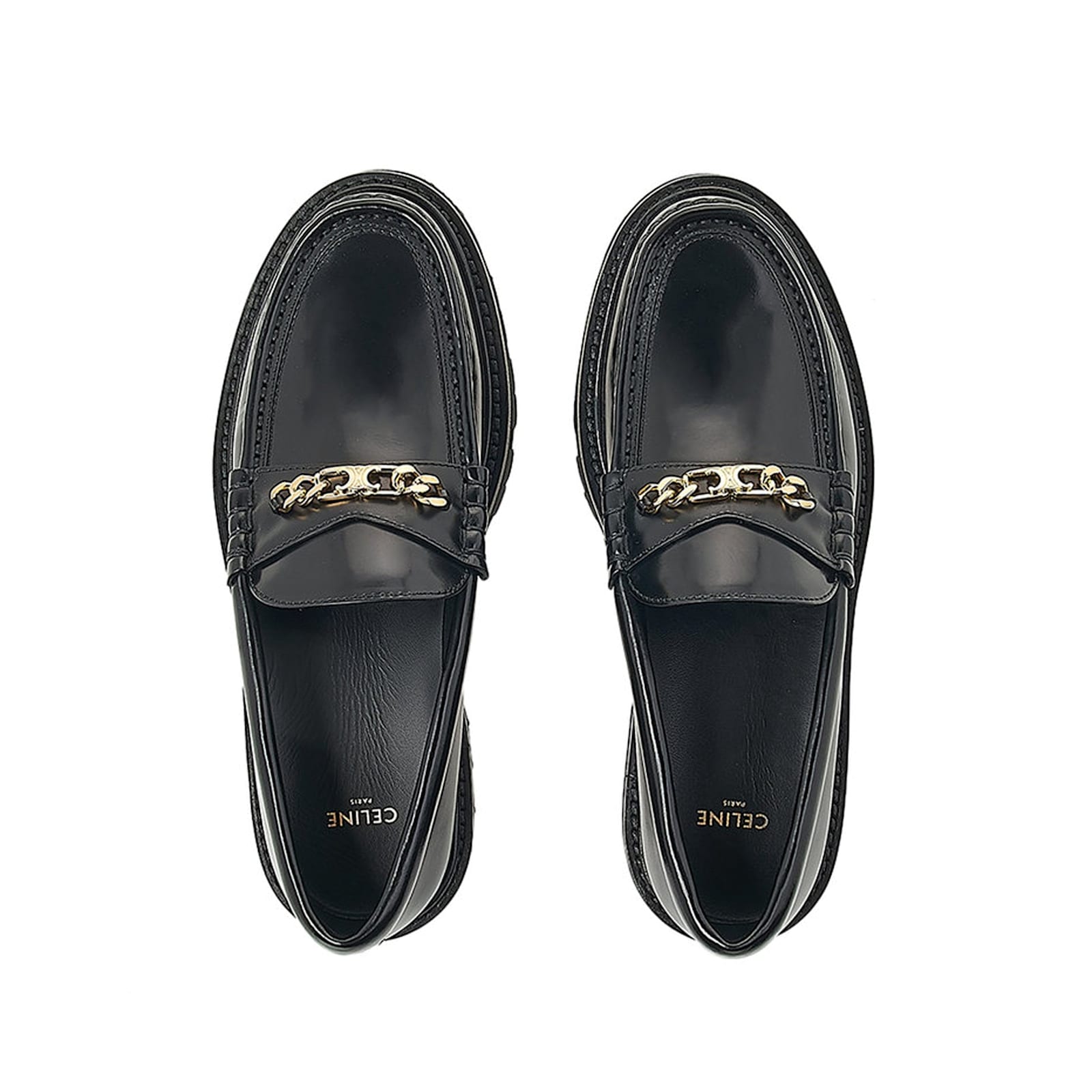 Celine Triomphe Embellished Leather Loafers In Black