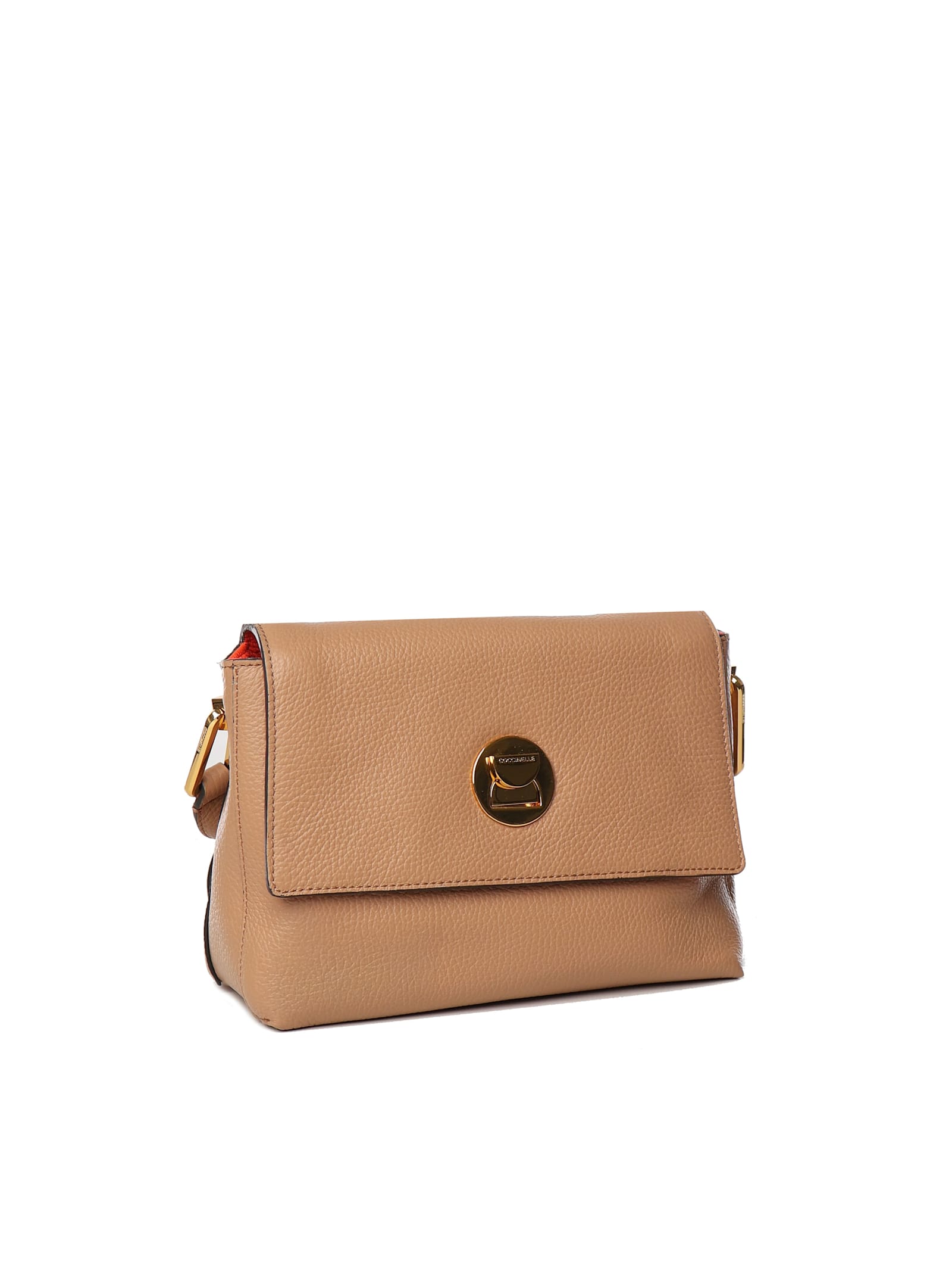 Shop Coccinelle Leather Shoulder Bag In Beige