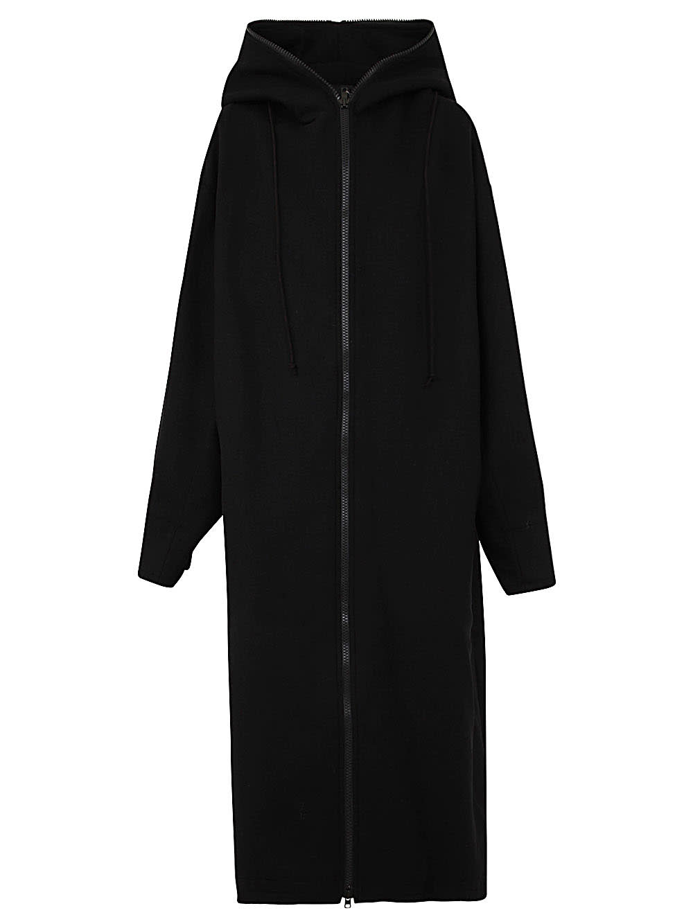 Yohji Yamamoto R Long Hoody C Zippered Coat In Black