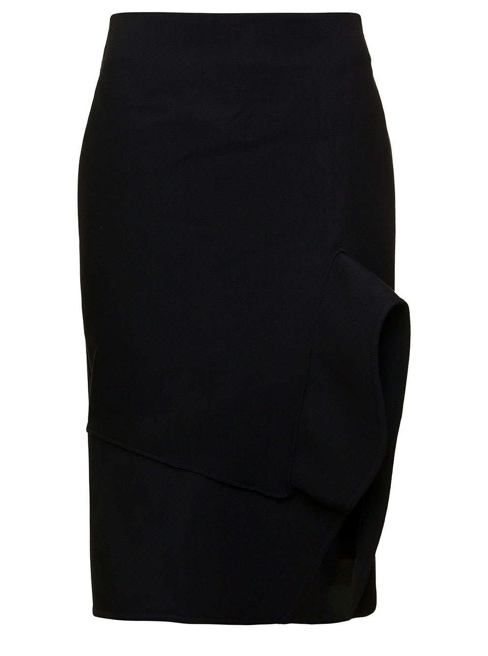 Shop Bottega Veneta Midi Black Skirt With Split In Structured Cotton Blend Woman