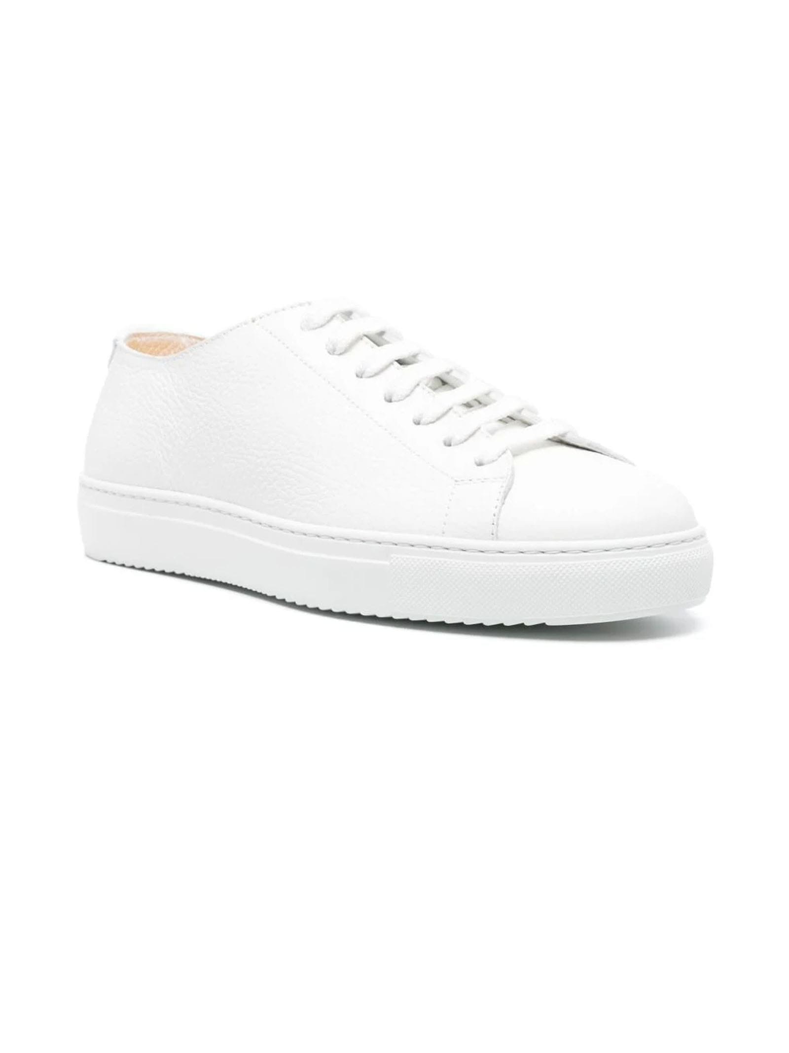 Shop Doucal's White Calf Leather Sneakers