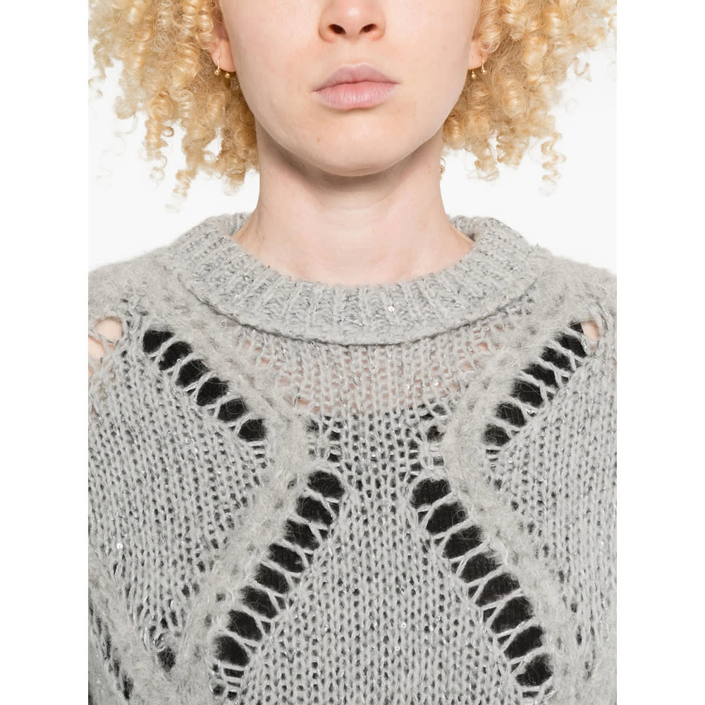 Antonelli Sequin-embellished Diamond-pattern Sweater In Gray