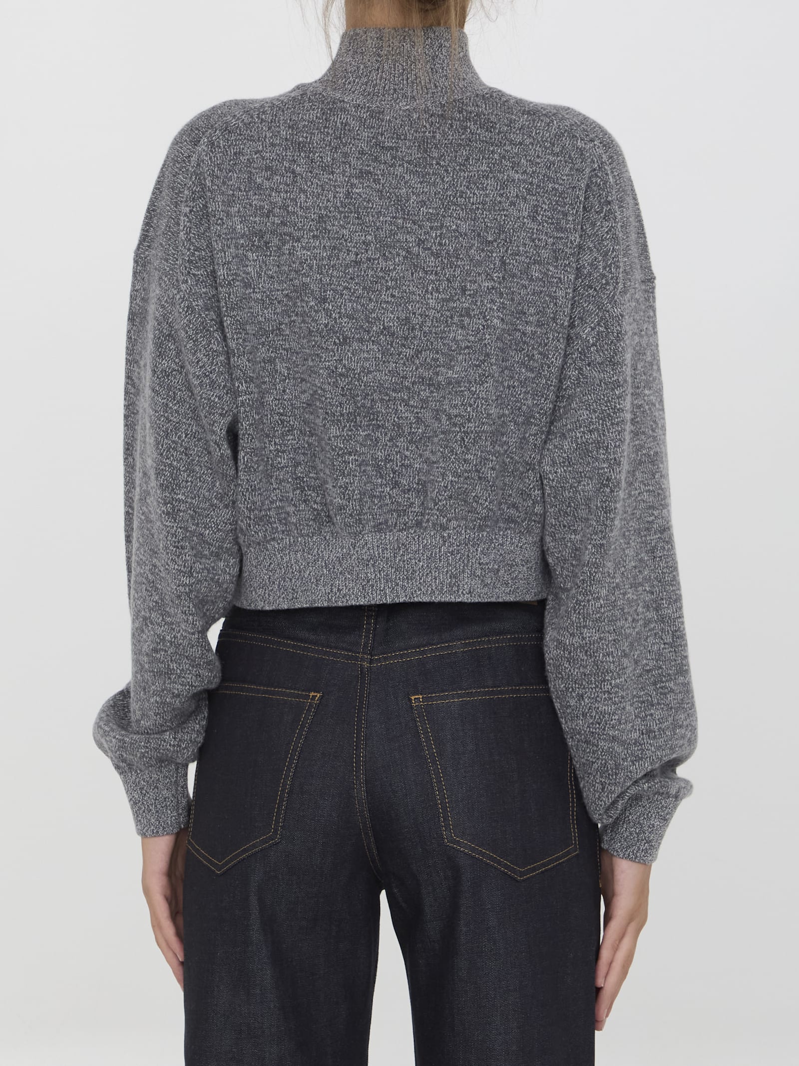 Shop Alexander Wang Cropped Sweater With Embossed Logo In Grey