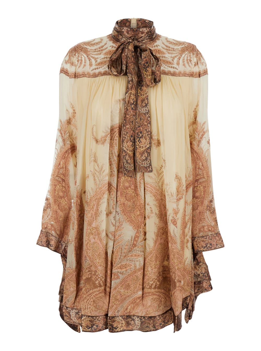 Zimmermann Hypnotic Multicolor Mini Dress With Pussybow Collar And All-over Paisley Print In Silk Blend Woman In Neutral