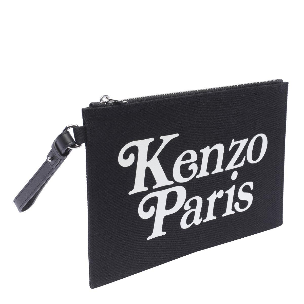 Shop Kenzo Logo Printed Zipped Pouch In Black