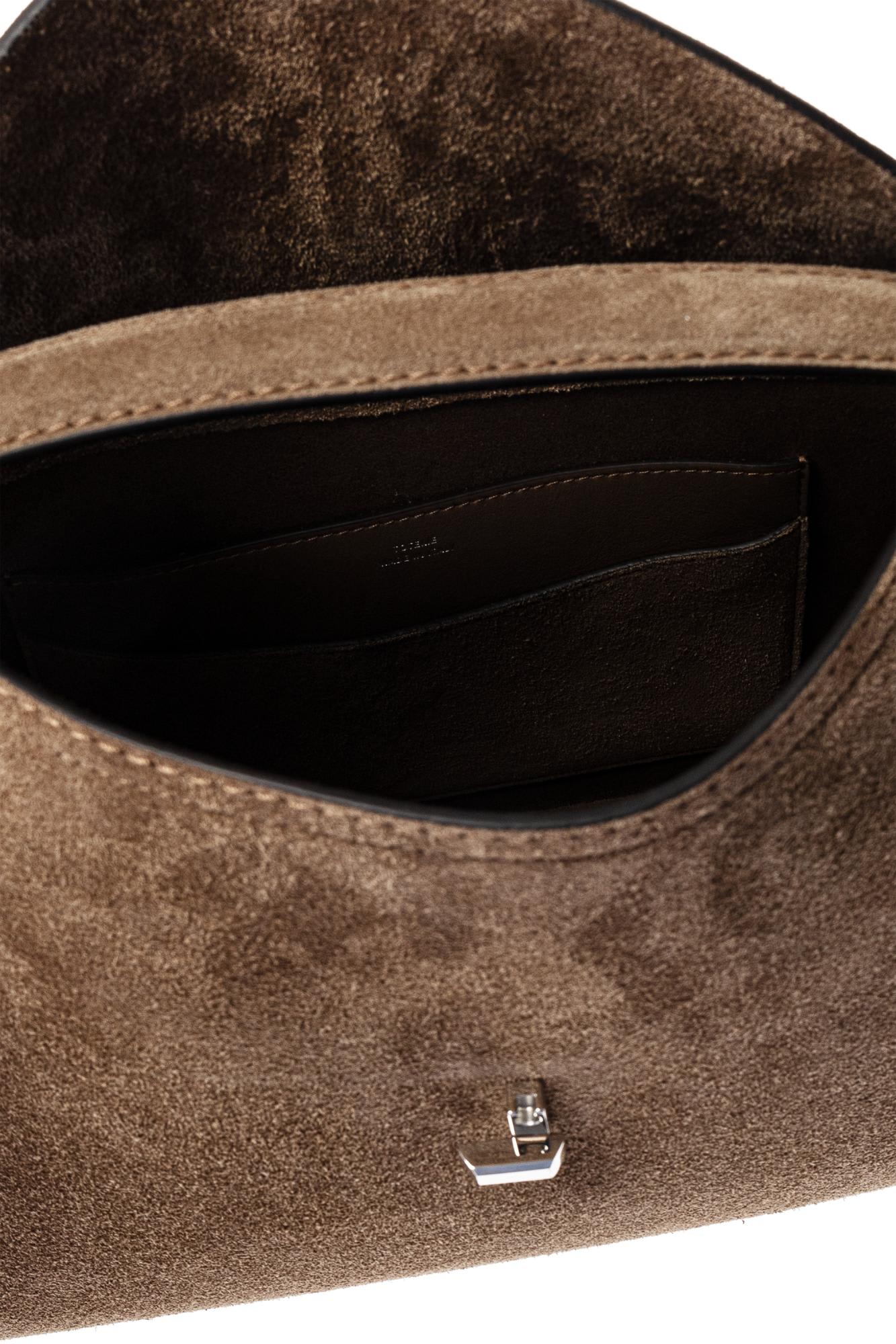 Totême T Lock Suede Top-handle Bag In Tobacco