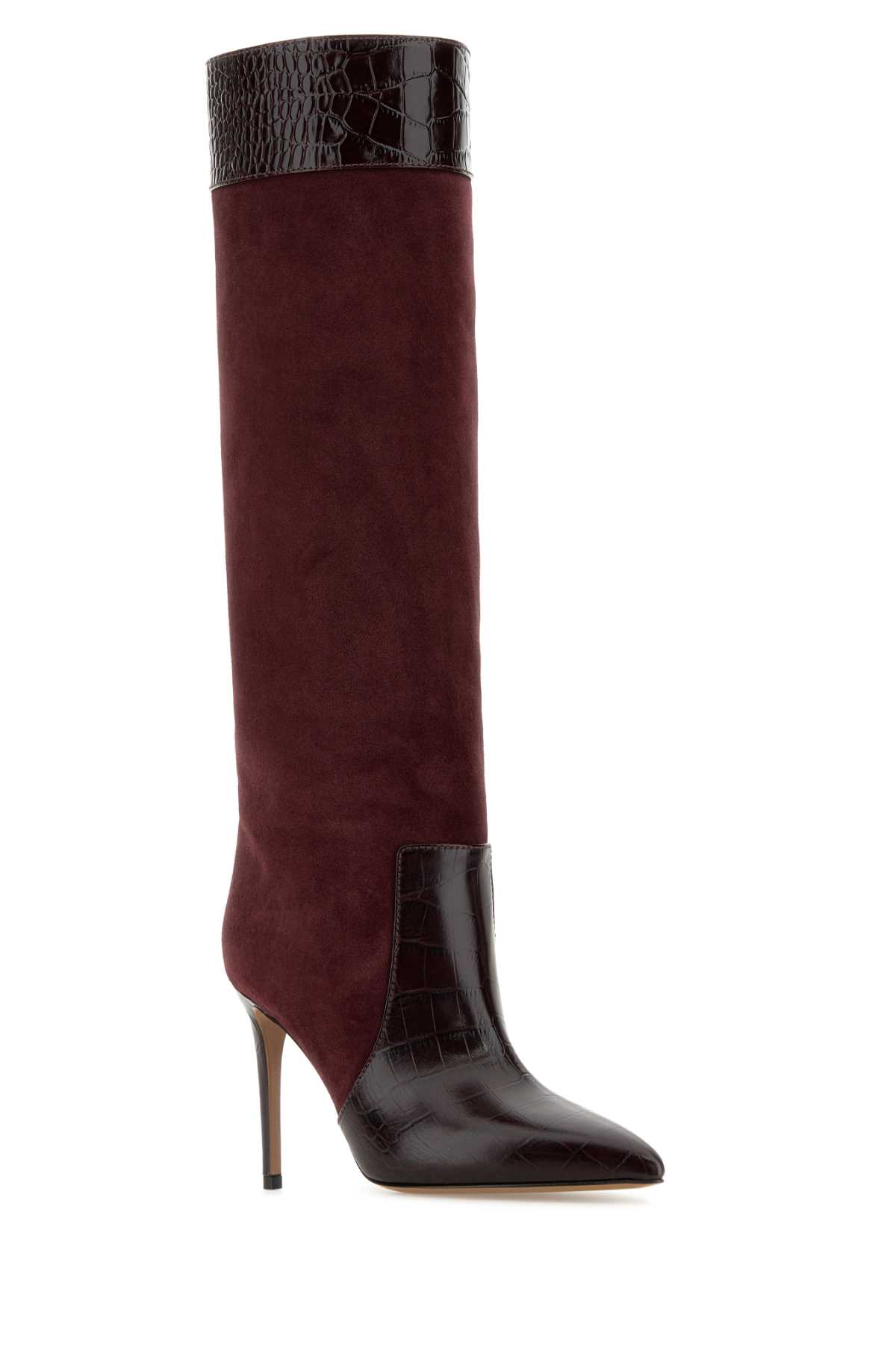 PARIS TEXAS BURGUNDY SUEDE STILETTO BOOTS