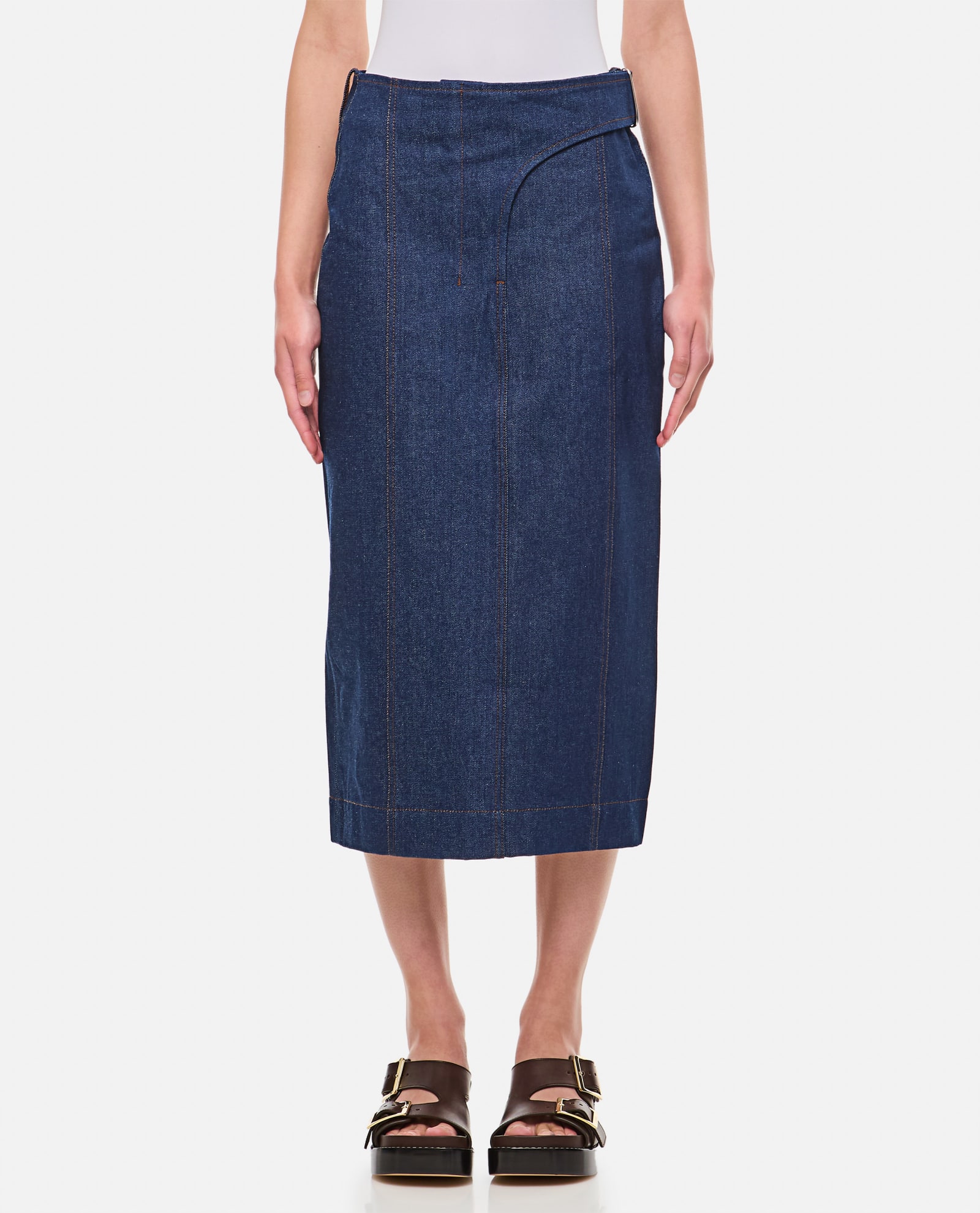 Shop Jacquemus Midi Denim Skirt In Blue