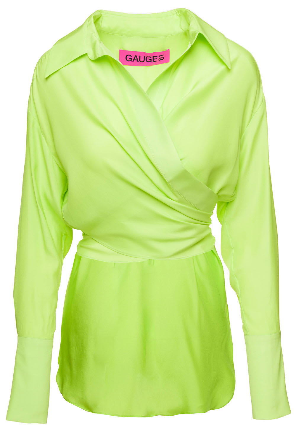 GAUGE81 sabinas Green Wrap Shirt With Oversized Cuffs In Silk Woman Gauge81