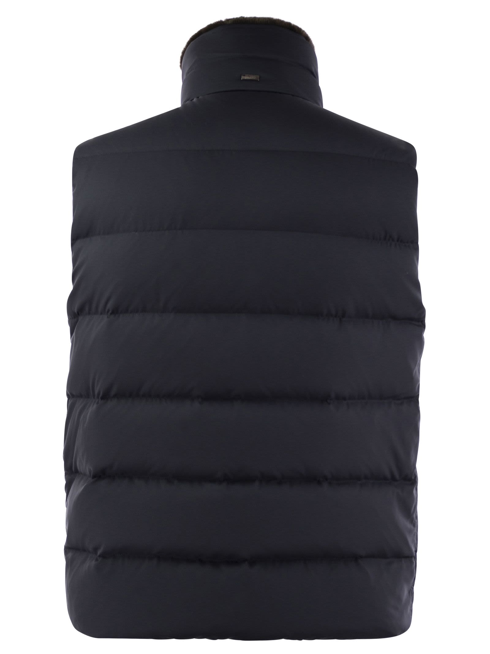 Herno Down-filled Waistcoat With Fur Insert In Blu