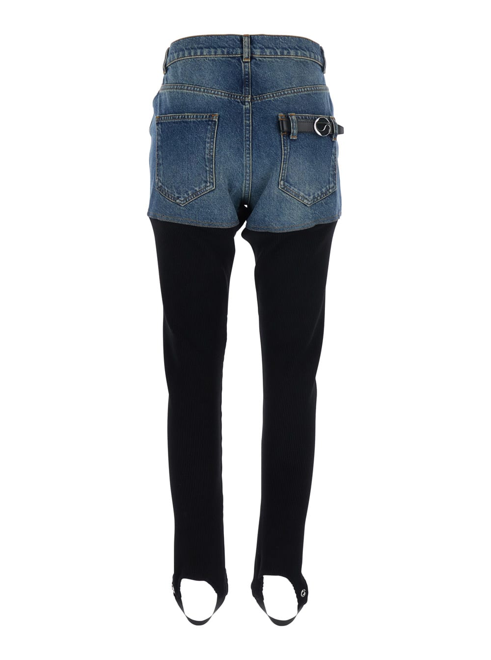 Coperni Layered Denim Shorts With Ribbed Leggings And Secure Fit In Black