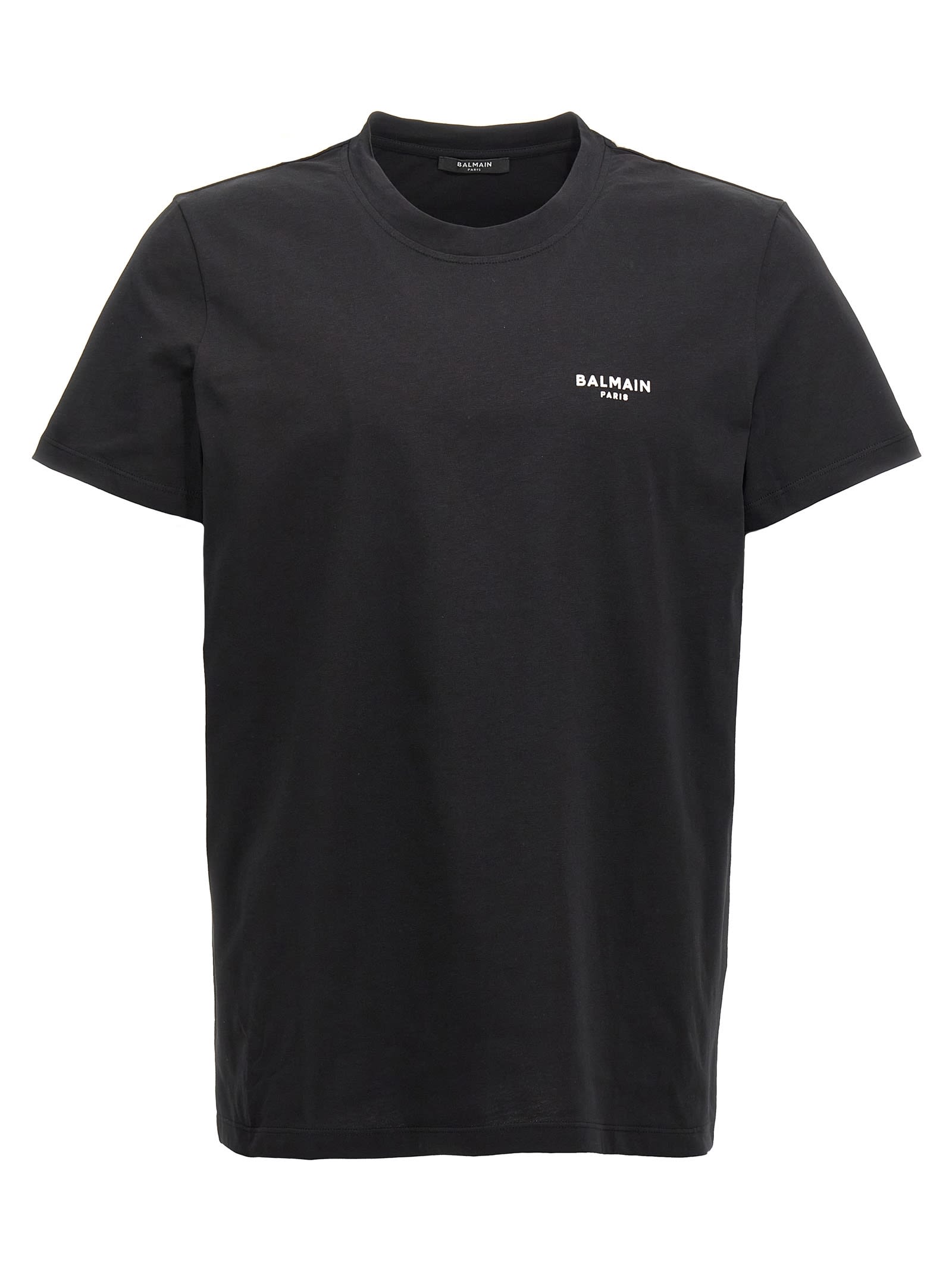 Shop Balmain Flocked Logo T-shirt In Black