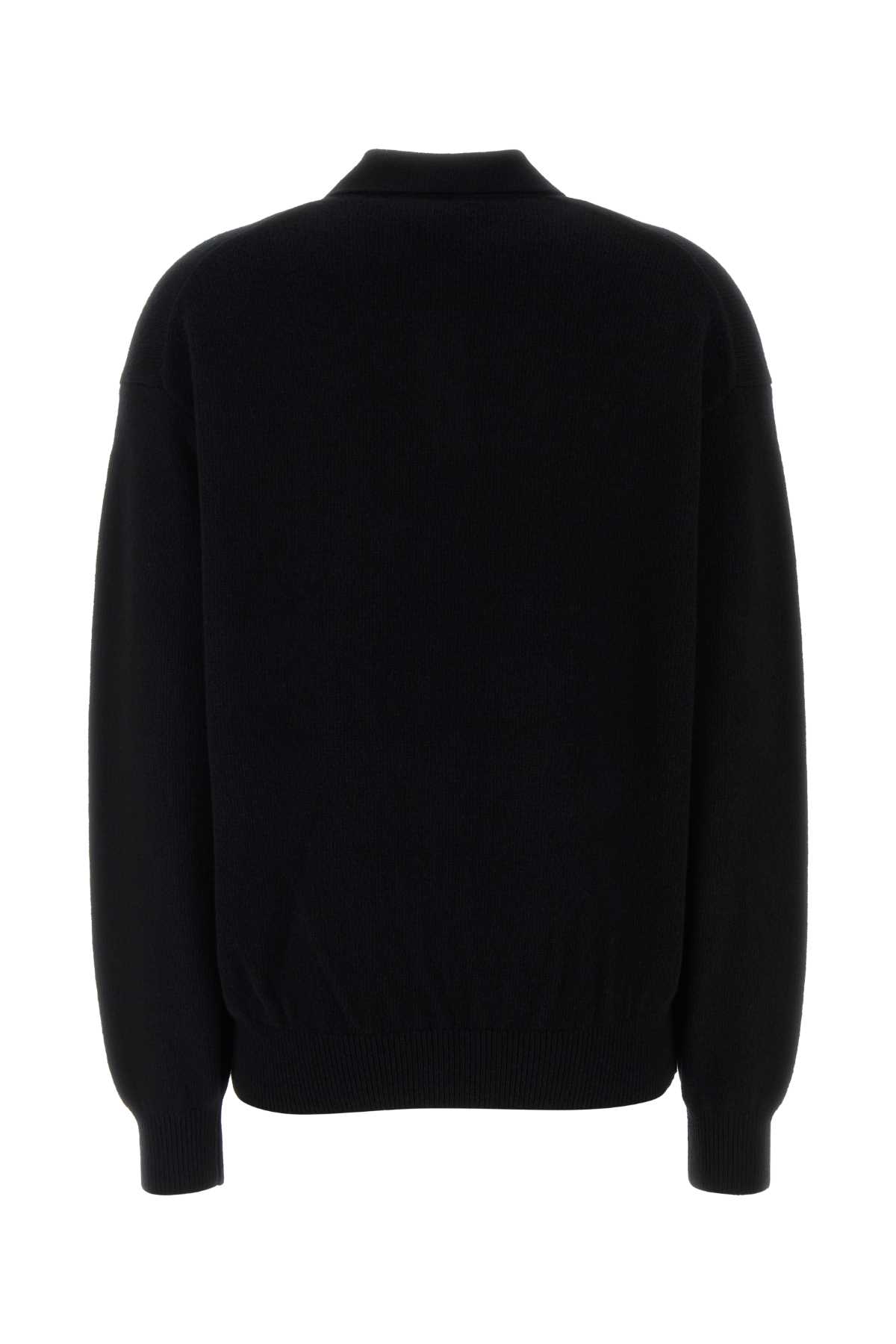 Alexander Wang Black Stretch Wool Blend Polo Shirt In Black