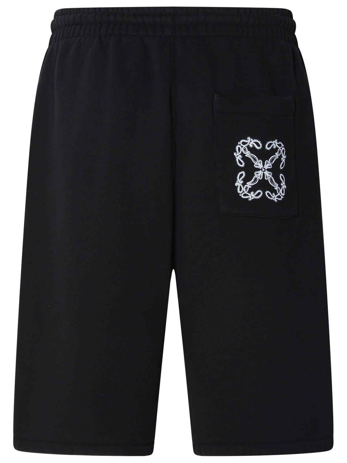 Shop Off-white Logo Embroidered Drawstring Shorts In Black White
