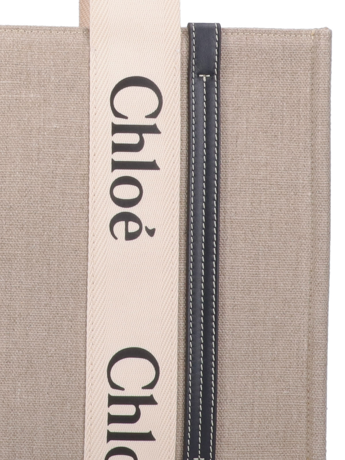 Chloé Linen Shoulder Bag With Logo Print. This Bag Is Made With Lower Environmental Impact Material In Beige