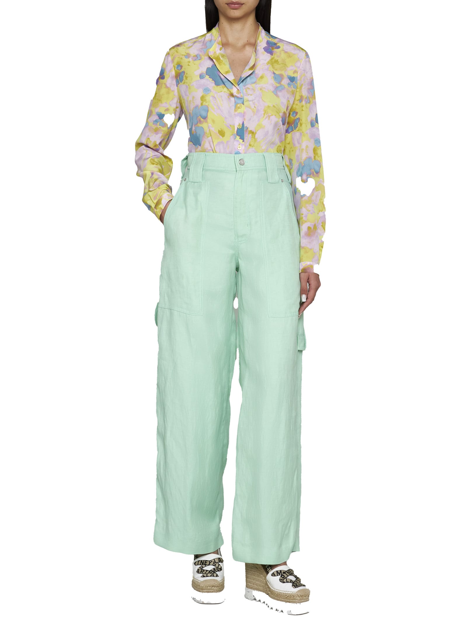 Stella Mccartney Wide-leg Fluid Twill Trousers In Fluo Mint