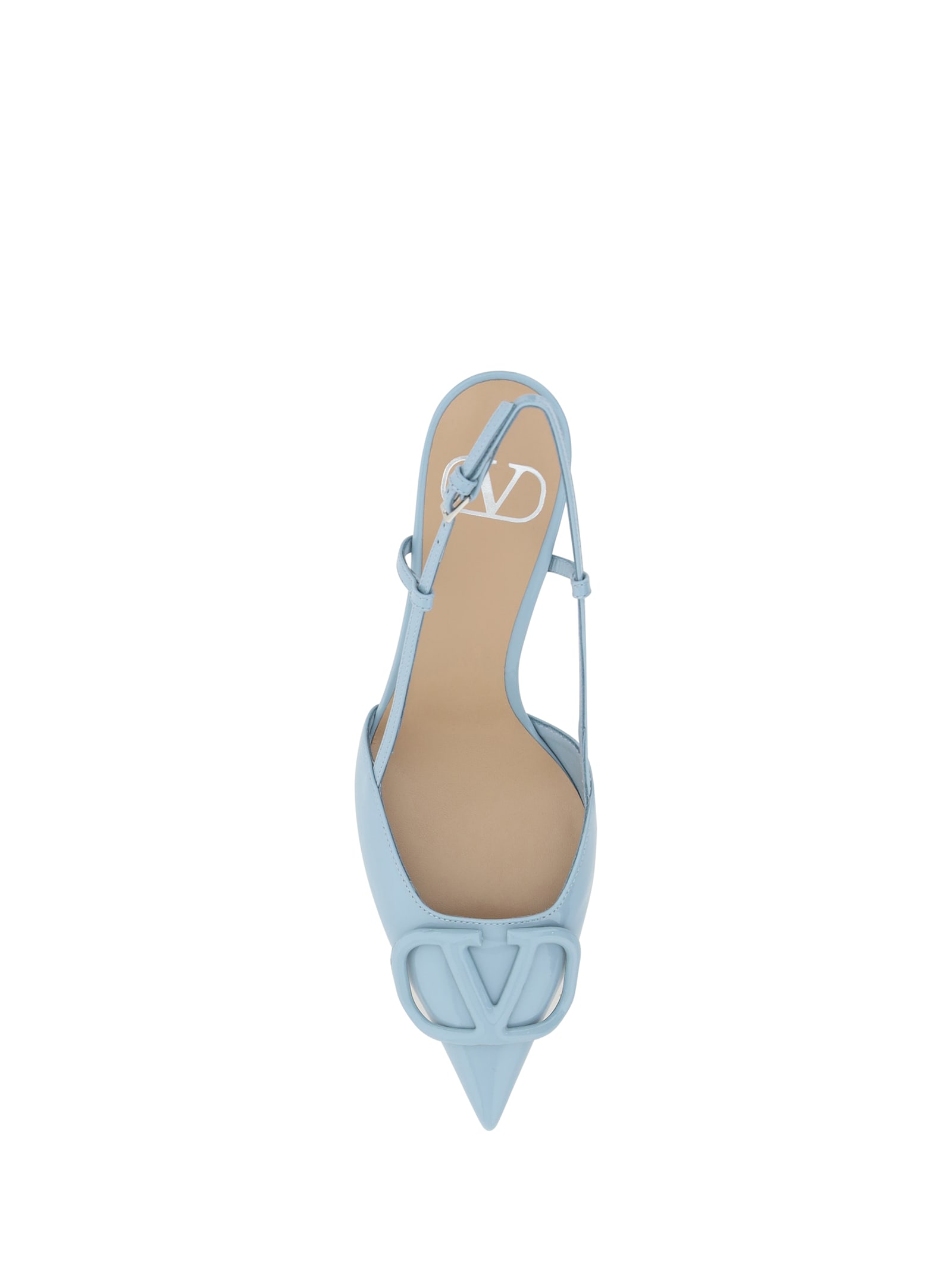 Shop Valentino Vlogo Pumps Slingback In Blu Porcellana